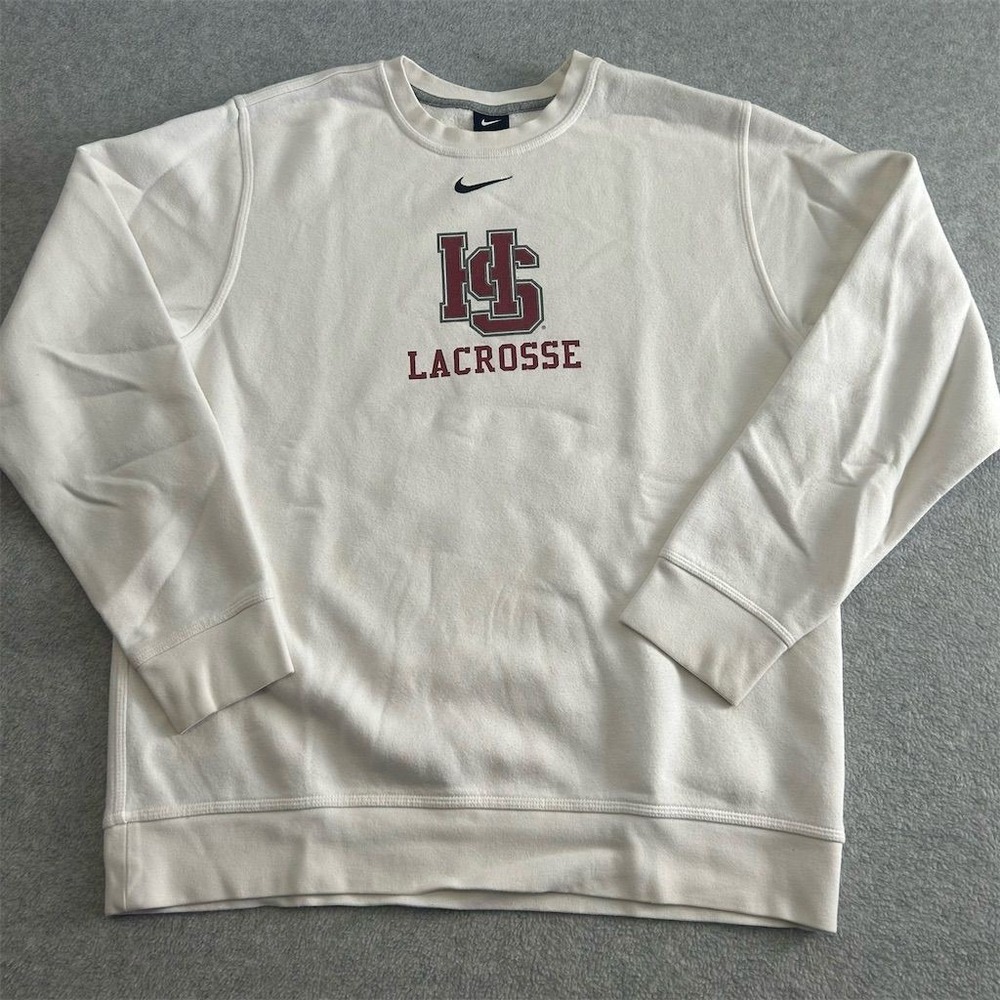 Nike Lacrosse Sweater Mens Large White Crewneck Graphic Print